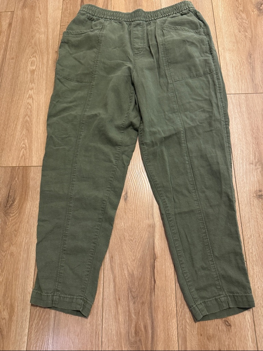 Old Navy Women’s Olive Green Linen Blend Casual Pants with Elastic Waist